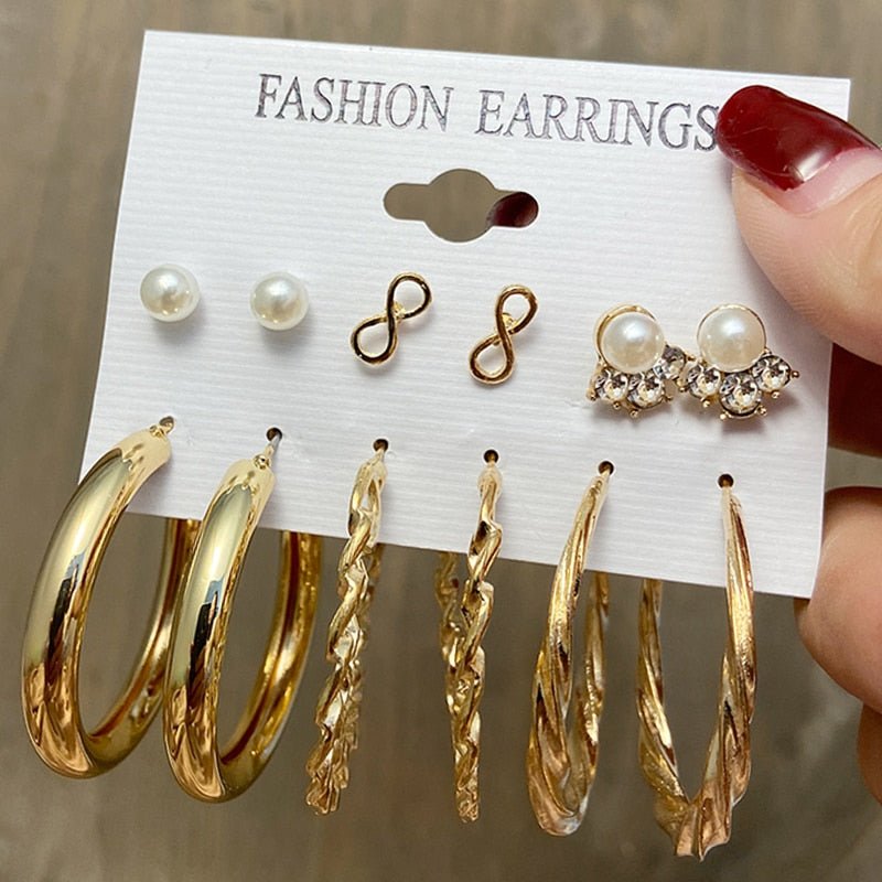 17KM Vintage Geometric Gold Plated Metal Earrings Set