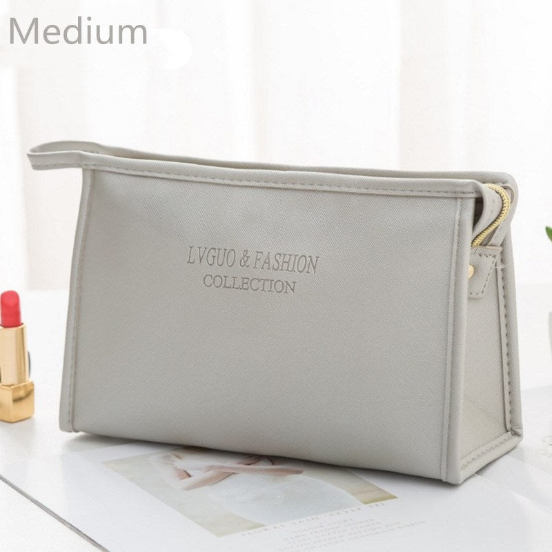 PURDORED 1 Pc Large Cosmetic Bag PU Leather Waterproof