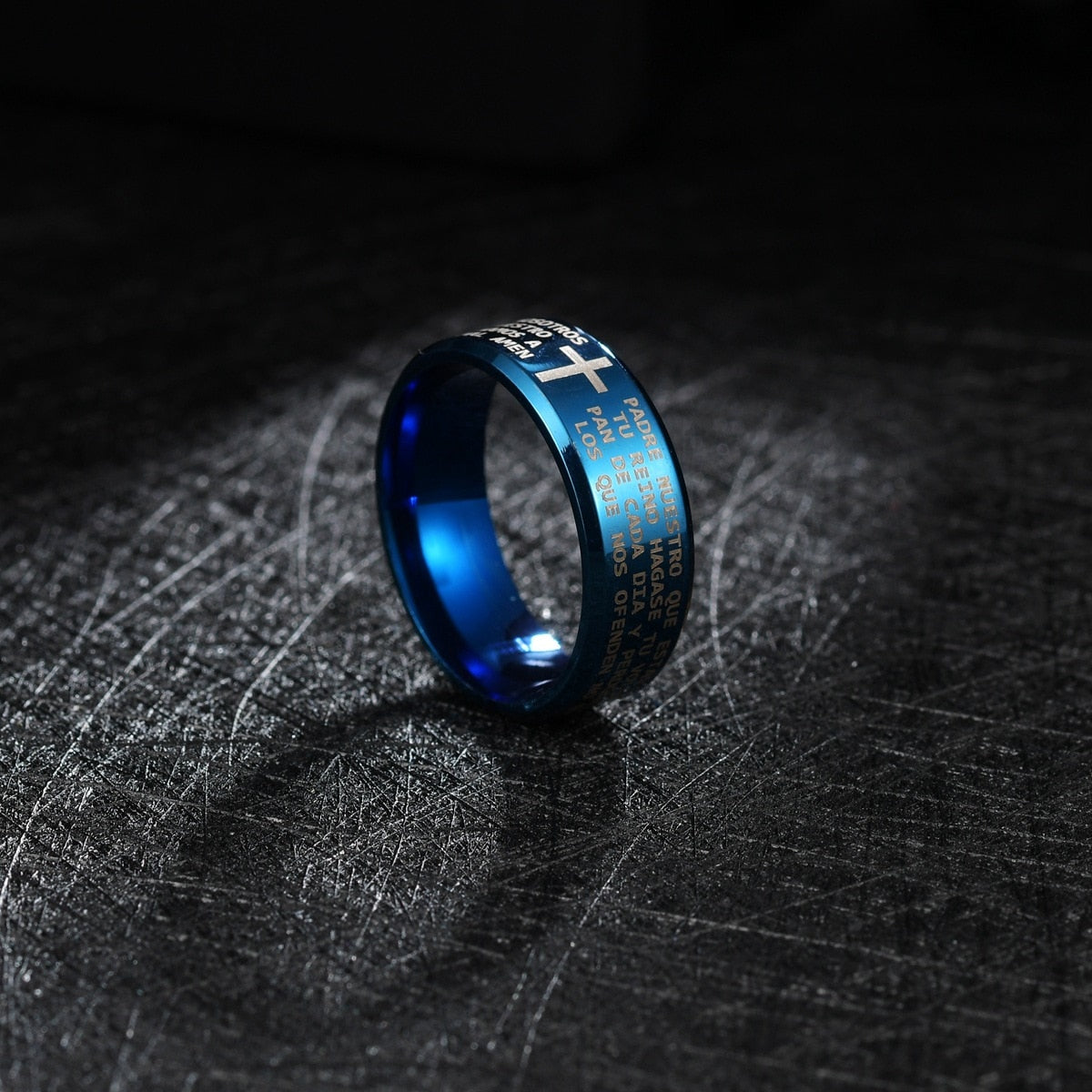 Stainless Steel Black Color Jesus Cross Ring Letter Bible Verse Ring - Jeglowstore