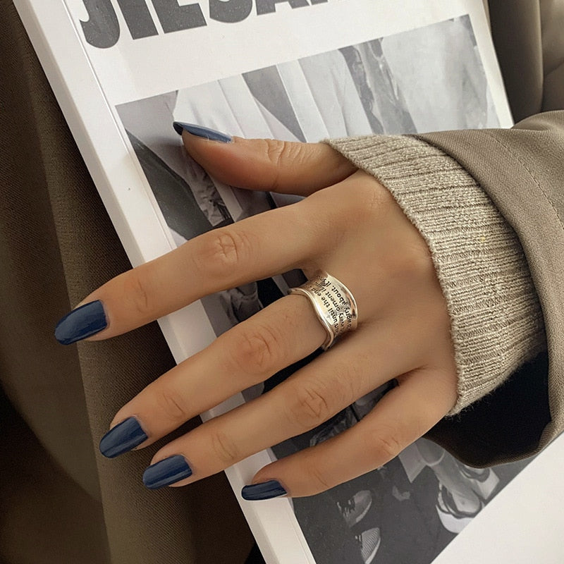 XIYANIKE Silver Color  Wavy Pattern Letters Simple Open Ring