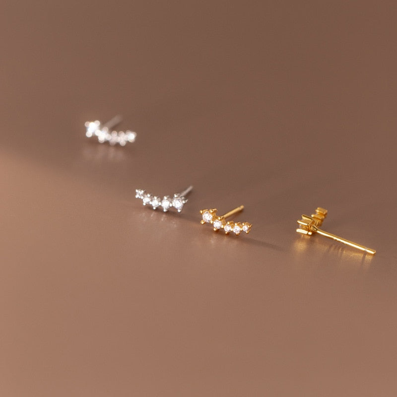 925 Sterling Silver Simple Pave Zircon Mini Small Stud Earrings