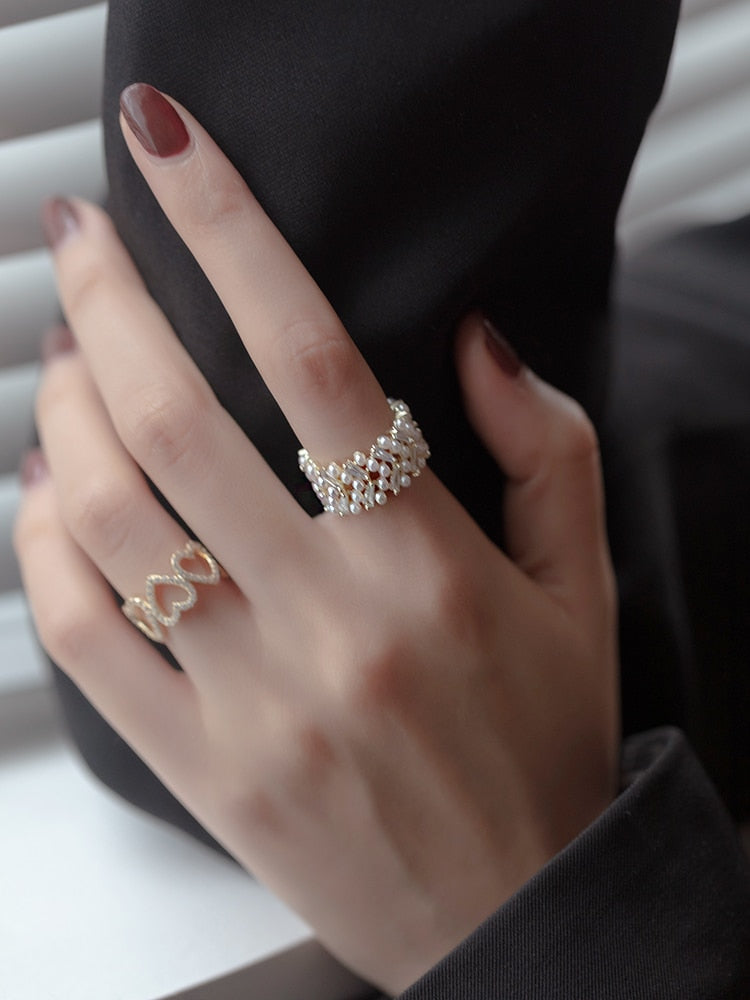 High Quality Pearl Zircon Gold Color Adjustable Rings