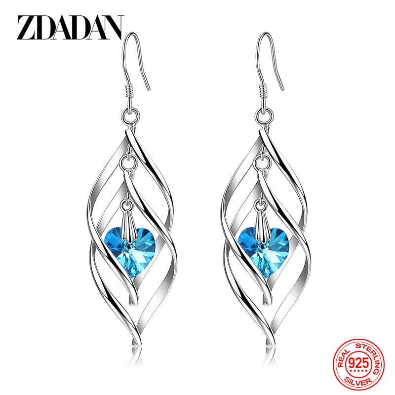 925 Sterling Silver Crystal Long Dangle Earrings