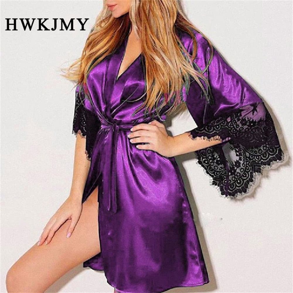 Sexy V-neck Lace Satin Sleepwear