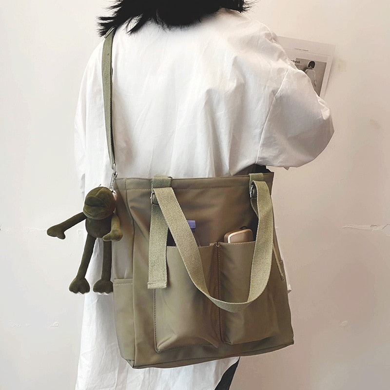 Simple Fashion Zipper Nylon Waterproof Solid Crossbody Large Capacity Tote Bag