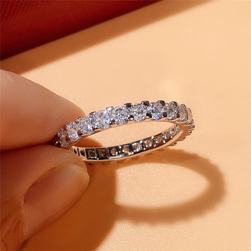 Huitan Shiny Cubic Zirconia Thin Finger Ring