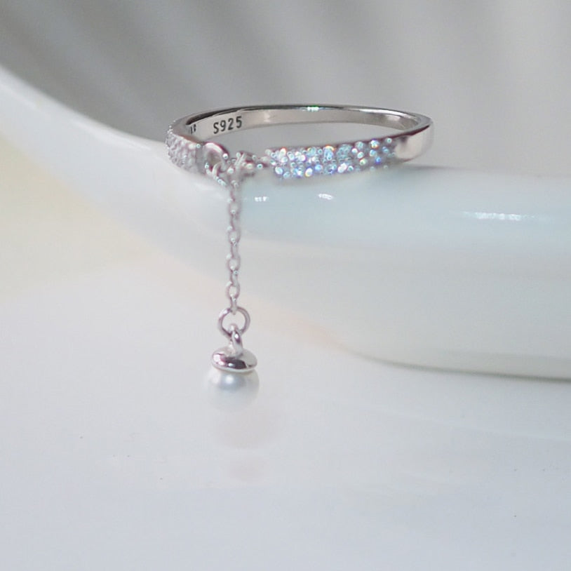 Simulated Pearl Chain Tassel Adjustable Ring