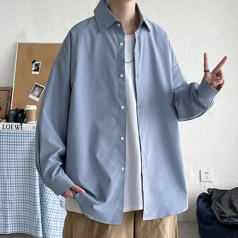 LAPPSTER Men Korean Fashion White Long Sleeve Shirts