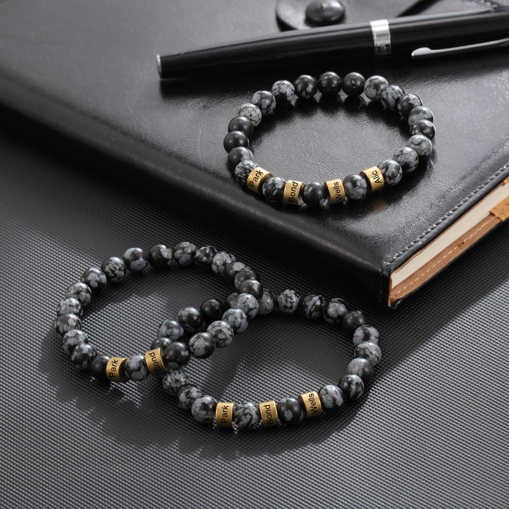 Personalized Name Stone Bead Engraving Bracelet