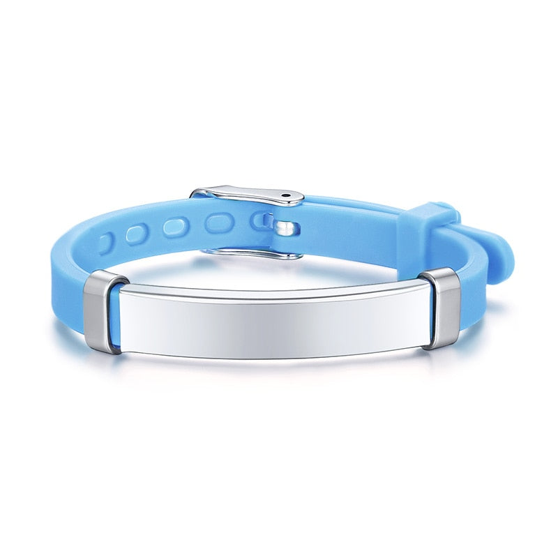 Vnox Personalize Soft Silicone Rudder Stainless Steel Kids Baby ID Bracelets