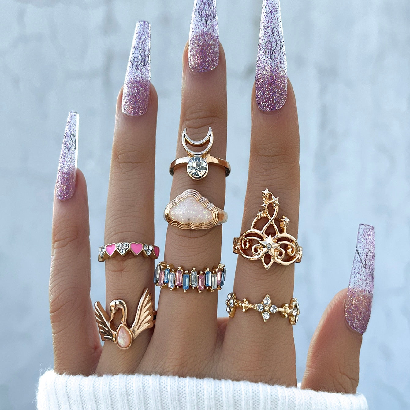 Aprilwell Cute Pink Butterfly Ring Set for Women