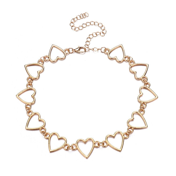 Hollow Korean Sweet Love Heart Choker Necklace