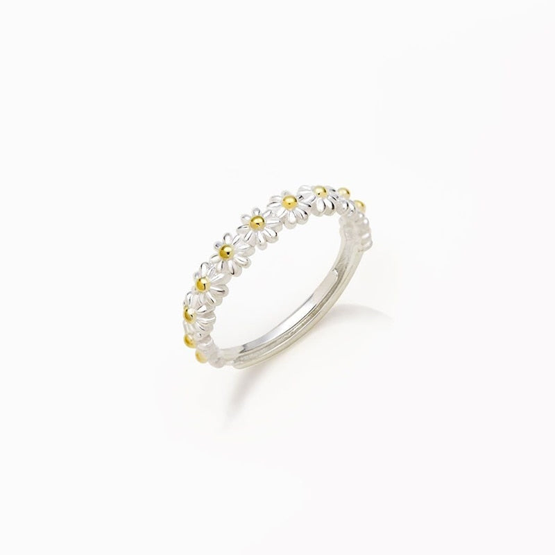 Vintage Daisy Flower Ring Adjustable Open Cuff Ring