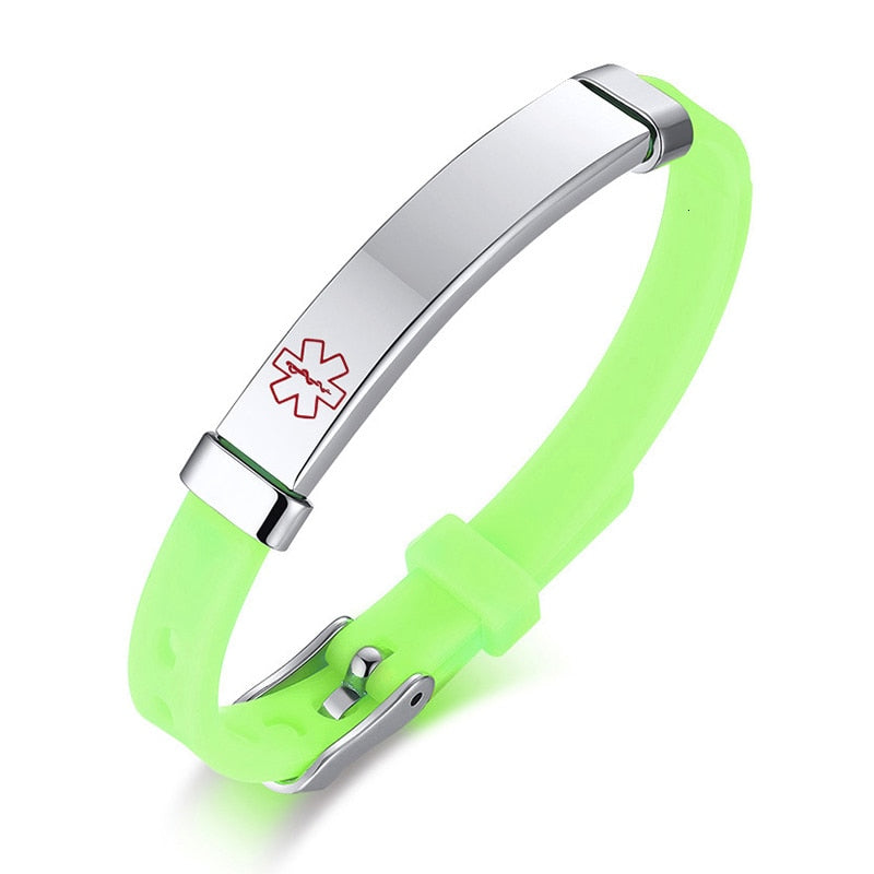 Vnox Personalize Soft Silicone Rudder Stainless Steel Kids Baby ID Bracelets