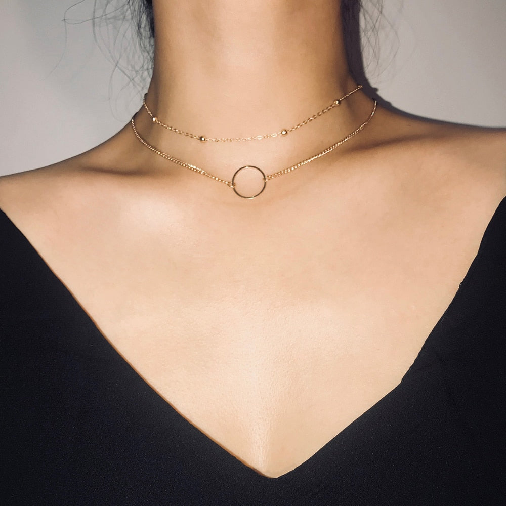 SUMENG Two Layers Round Gold Color Necklace