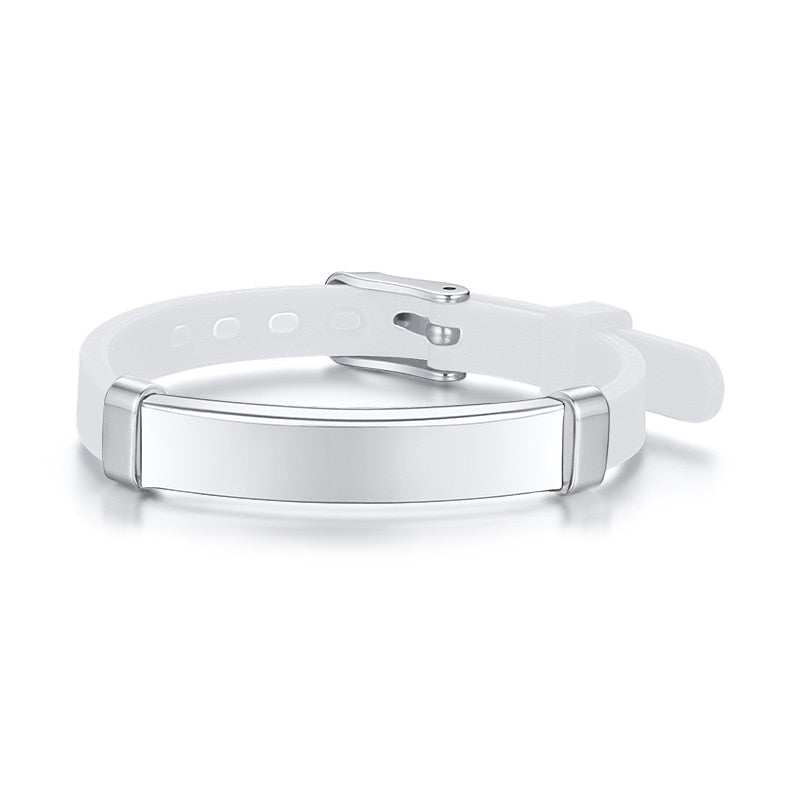 Vnox Personalize Soft Silicone Rudder Stainless Steel Kids Baby ID Bracelets
