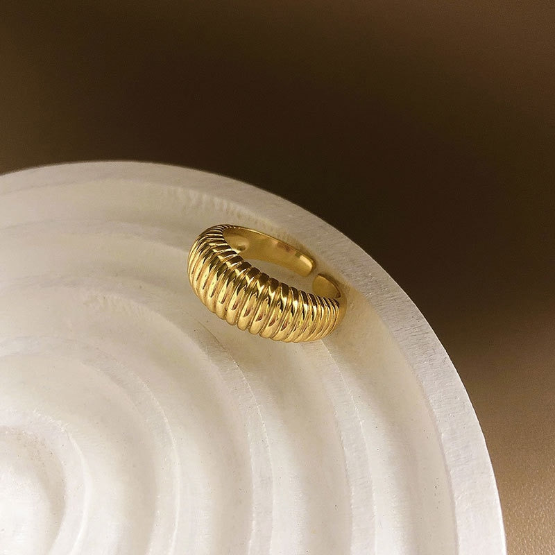 LIVVY Gold Color three layers Rings For Women Vintage Strips