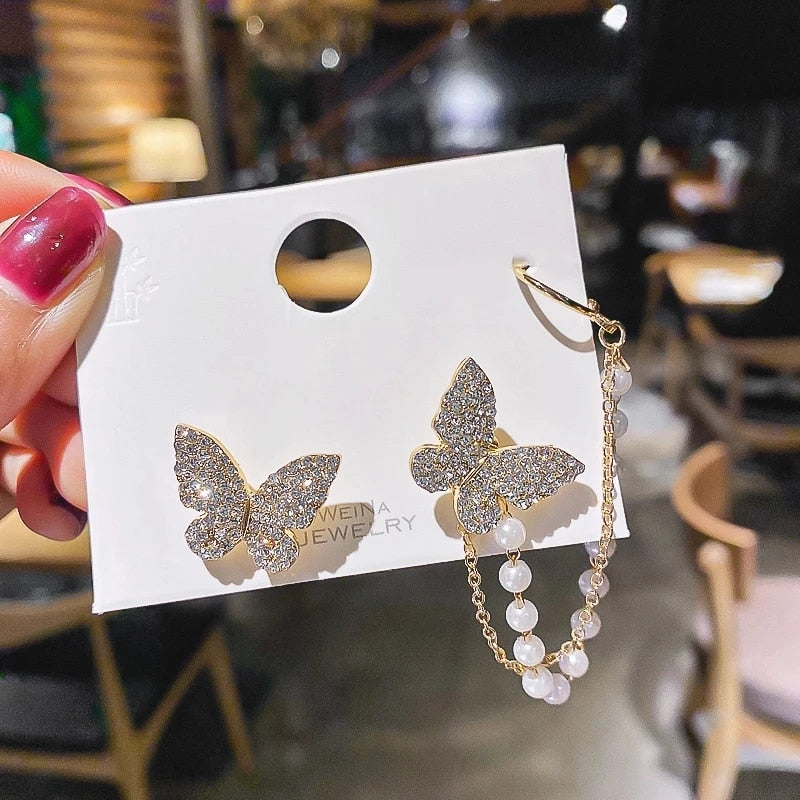 Korean Style Sparkling Zircon Butterfly Ear Clips Without Piercing