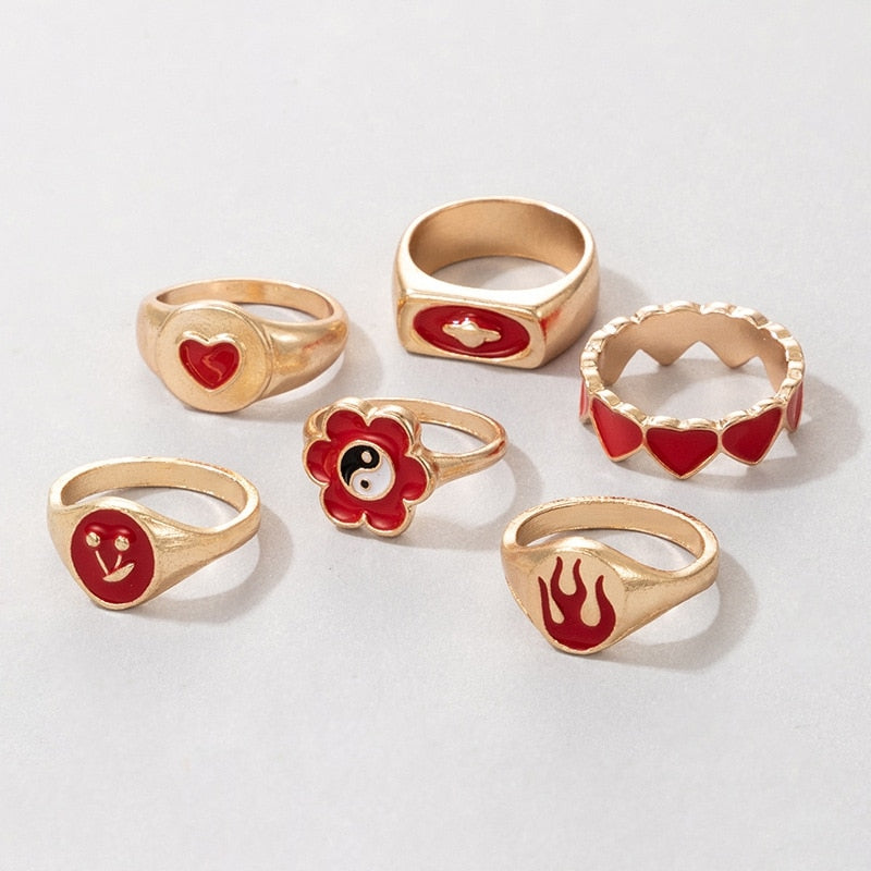14 Pcs/Set Neo-Gothic Mixed Feather Elephant Star Moon Sun Ring