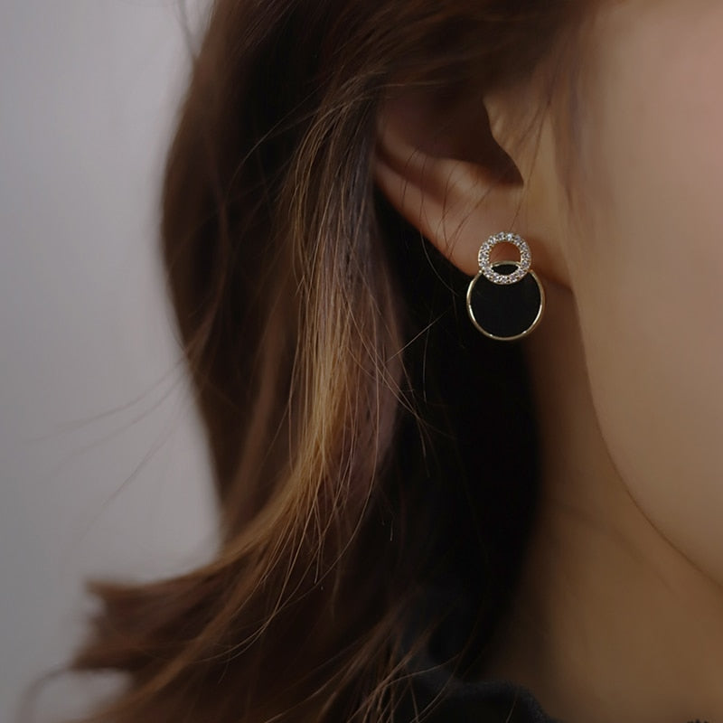 Asymmetrical Round Hollow Black Stud Earrings