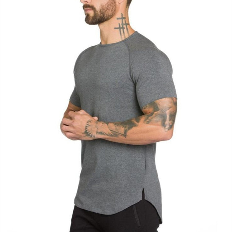 Brand gym fashion extend hip hop clothing fitness t shirt men
