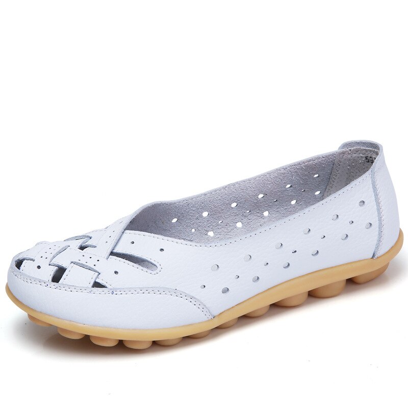 2019 Fashion Women Flats Breathable Casual Loafers Shoes Woman Genuine Leather Summer Shoes Flats With Hollow Out Ladies Flat