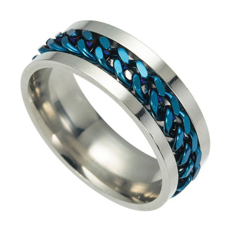 Letdiffery 8mm Punk Chain Ring for Men Black Stainless Steel