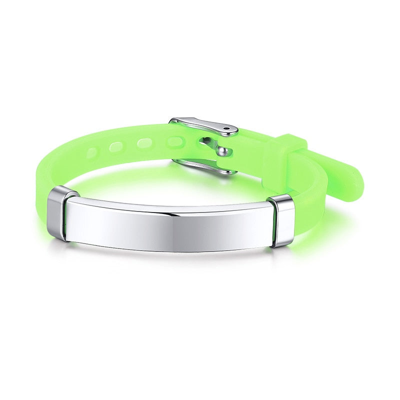 Vnox Personalize Soft Silicone Rudder Stainless Steel Kids Baby ID Bracelets