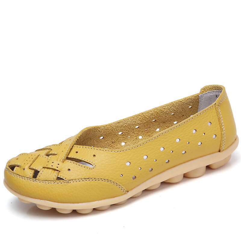 2019 Fashion Women Flats Breathable Casual Loafers Shoes Woman Genuine Leather Summer Shoes Flats With Hollow Out Ladies Flat