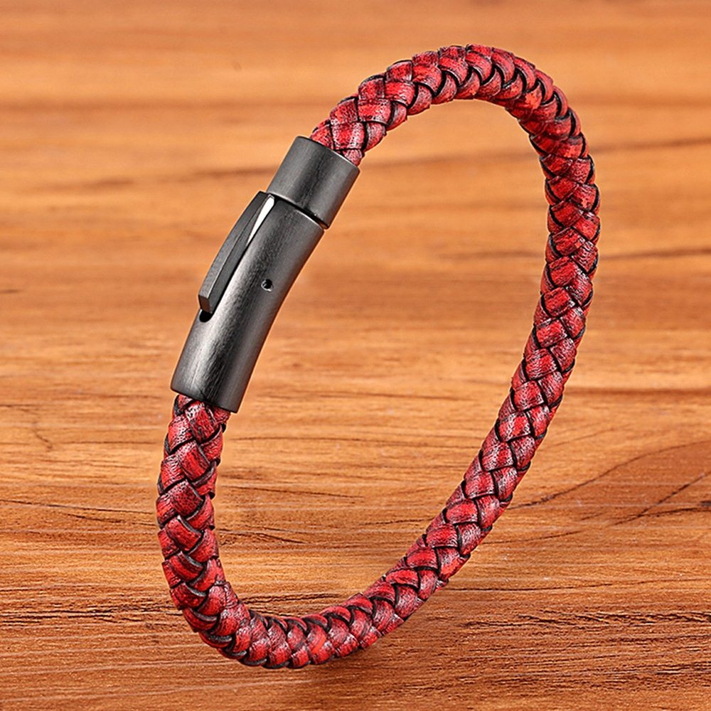 New Classic Style Black Stainless Steel Leather Bracelet
