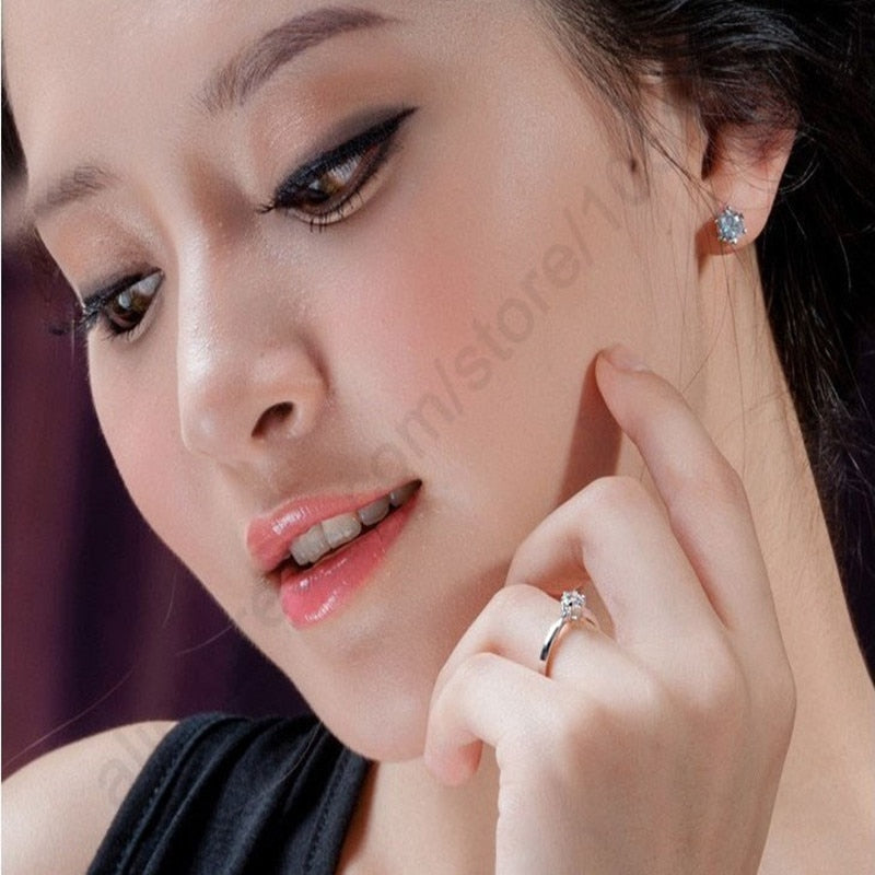 Elegant Classic Real 925 Sterling Silver Crystal Cubic Zircon Ring