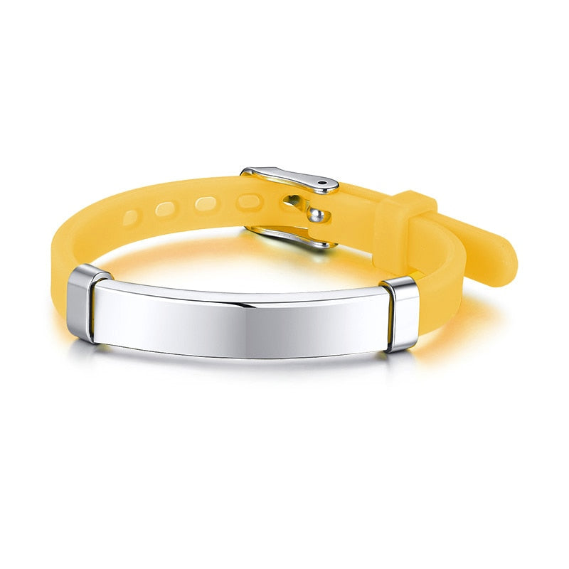 Vnox Personalize Soft Silicone Rudder Stainless Steel Kids Baby ID Bracelets