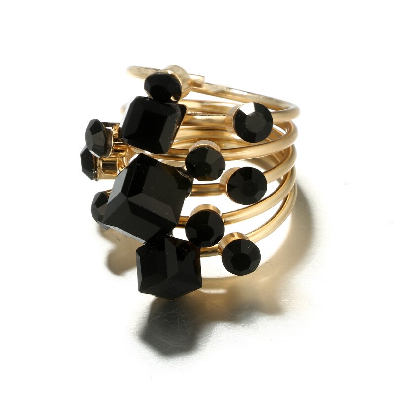 Antique Black Crystal Stone Opening Joint Adjustable Gothic Statement Ring