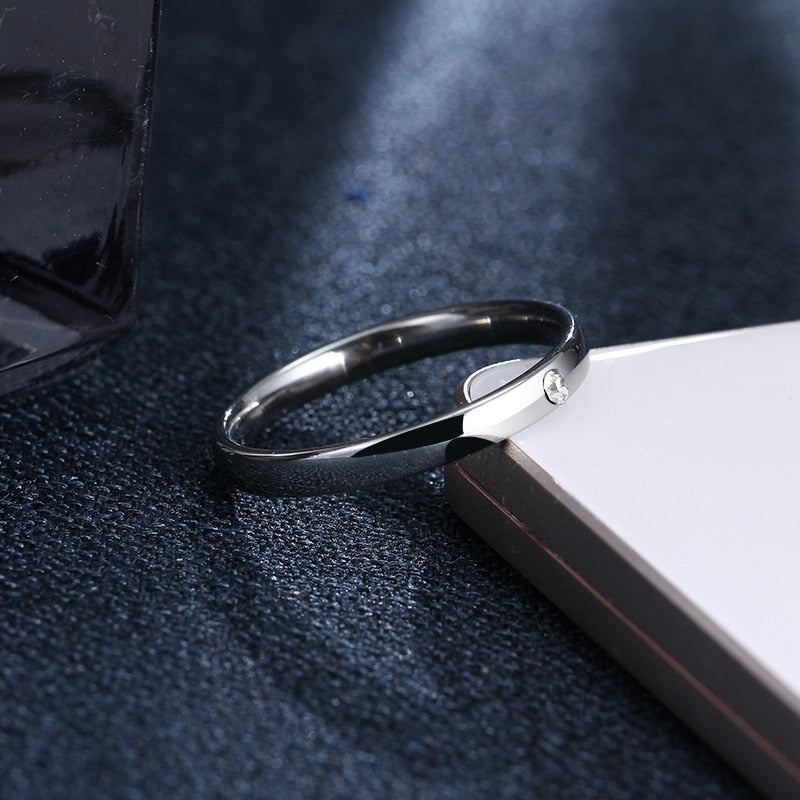 CACANA  Stainless Steel Simple One Zircon Ring