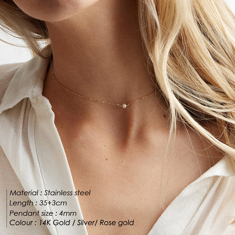 e-Manco Stainless Steel Choker imitated Pearl Layered ChainNecklace
