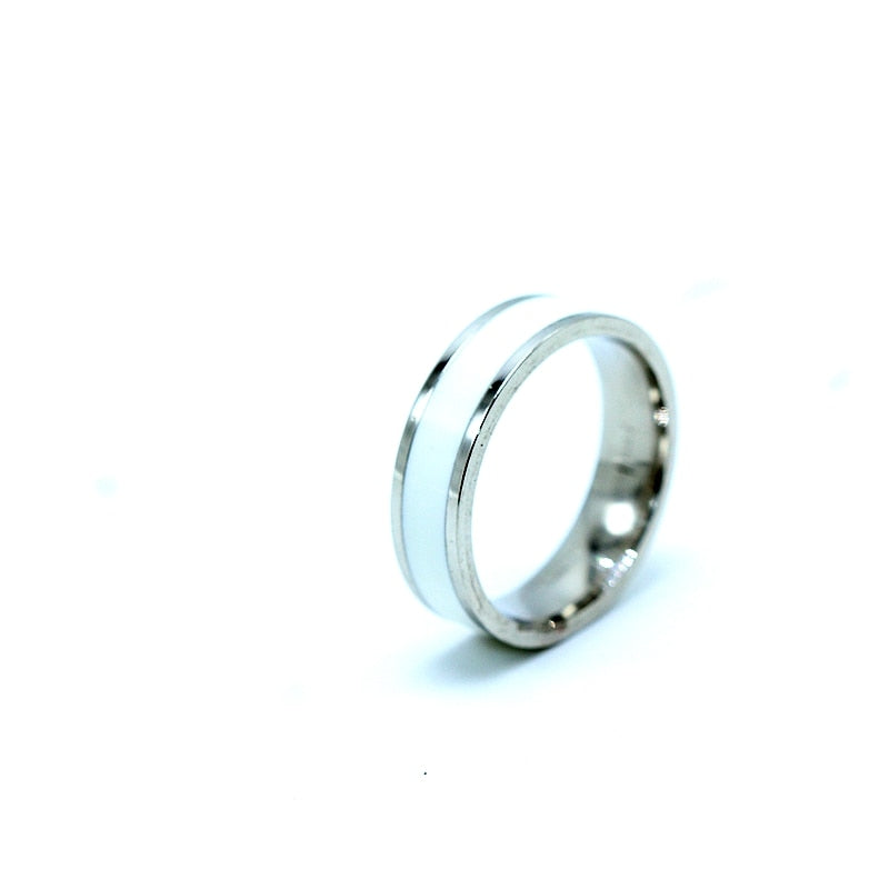 Classic Black White  Ceramic Titanium Steel Lovers Simple Finger Ring