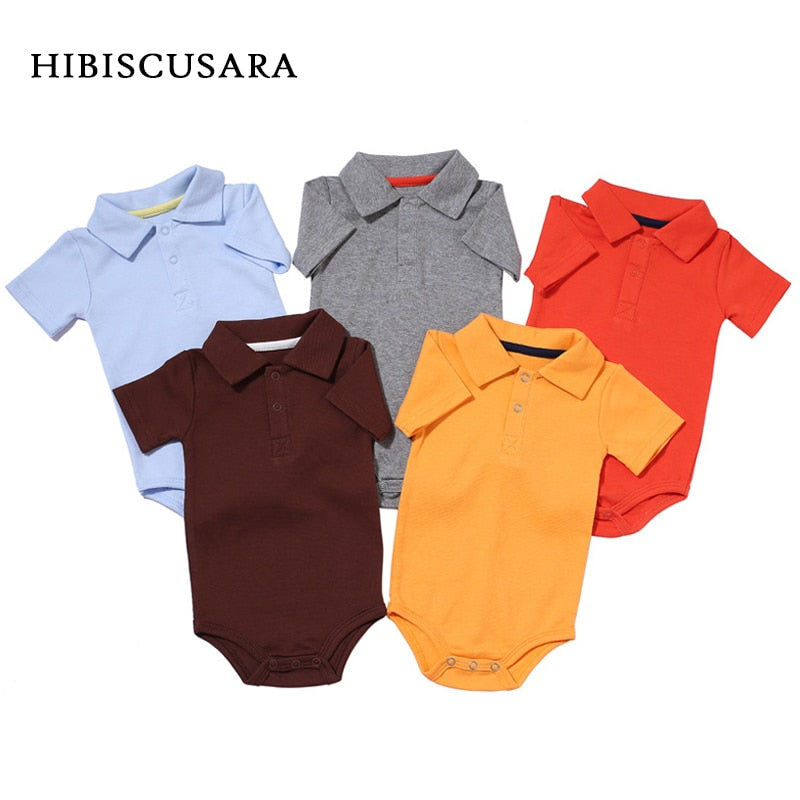 Summer Baby Boy Girl Rompers Turn-down Collar Infant Cotton Clothes
