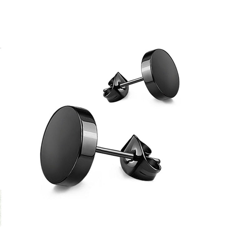 ZMZY Stainless Steel Black Silver Color Round Shaped Clasp Push Back Earrings