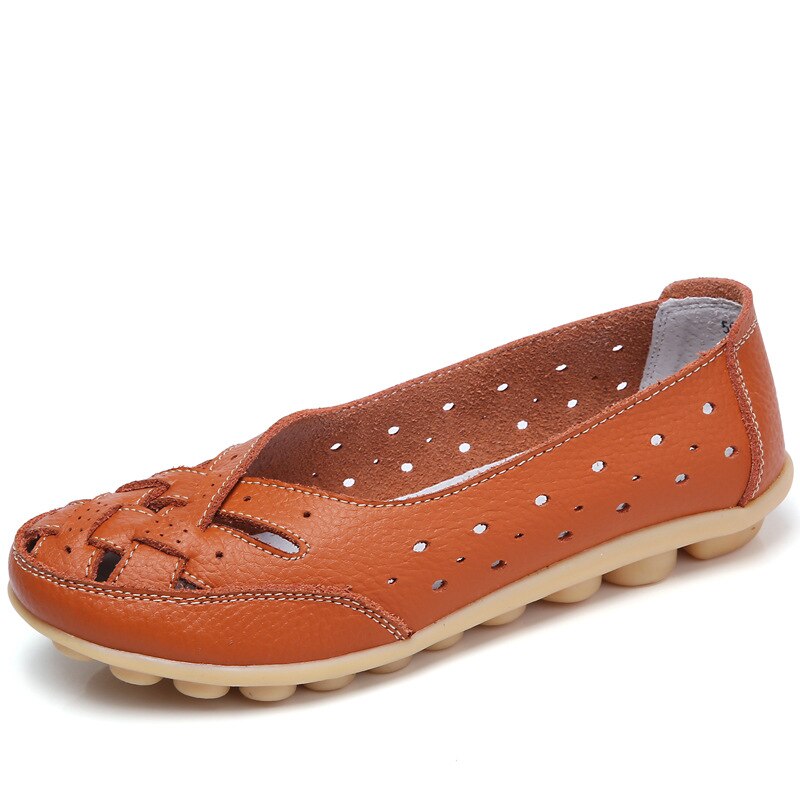 2019 Fashion Women Flats Breathable Casual Loafers Shoes Woman Genuine Leather Summer Shoes Flats With Hollow Out Ladies Flat