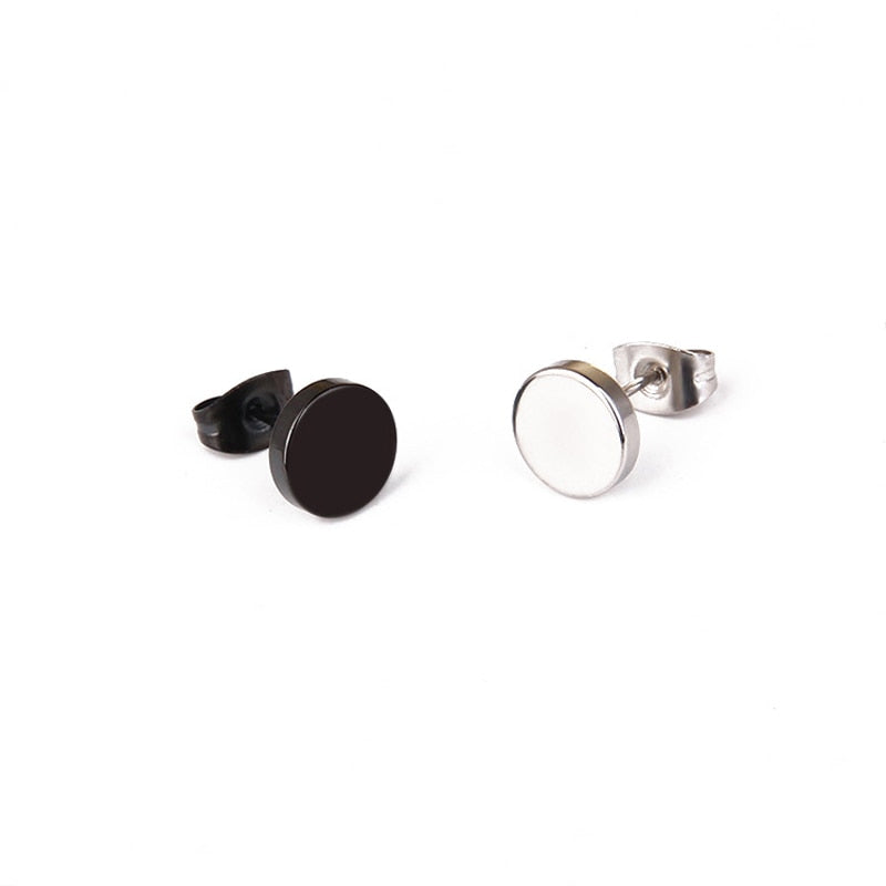 ZMZY Stainless Steel Black Silver Color Round Shaped Clasp Push Back Earrings