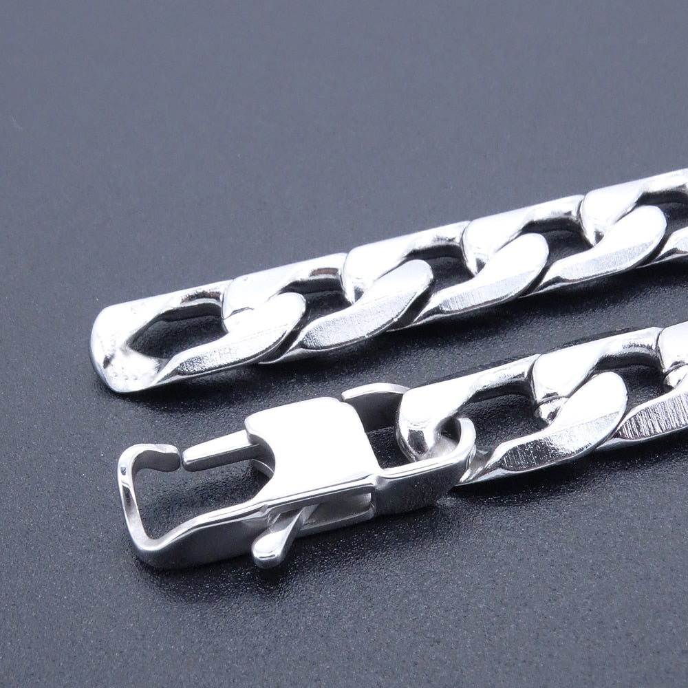 Men Women Stainless Steel Bracelet 6/8/12 mm 8 Inches Curb Chain Vintage