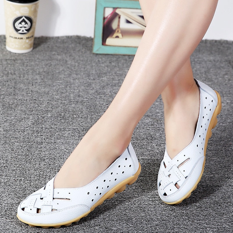 2019 Mode Vroue Woonstelle Asemende Informeel Loafers Skoene Vrou Egte Leer Somer Skoene Flats Met Uithol Dames Platte