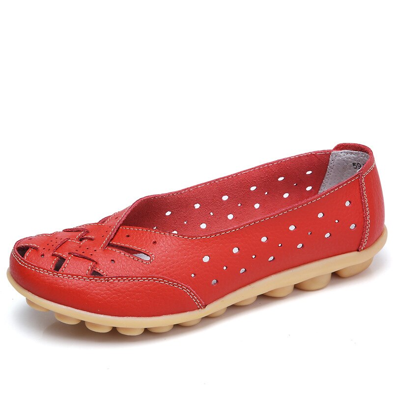 2019 Fashion Women Flats Breathable Casual Loafers Shoes Woman Genuine Leather Summer Shoes Flats With Hollow Out Ladies Flat
