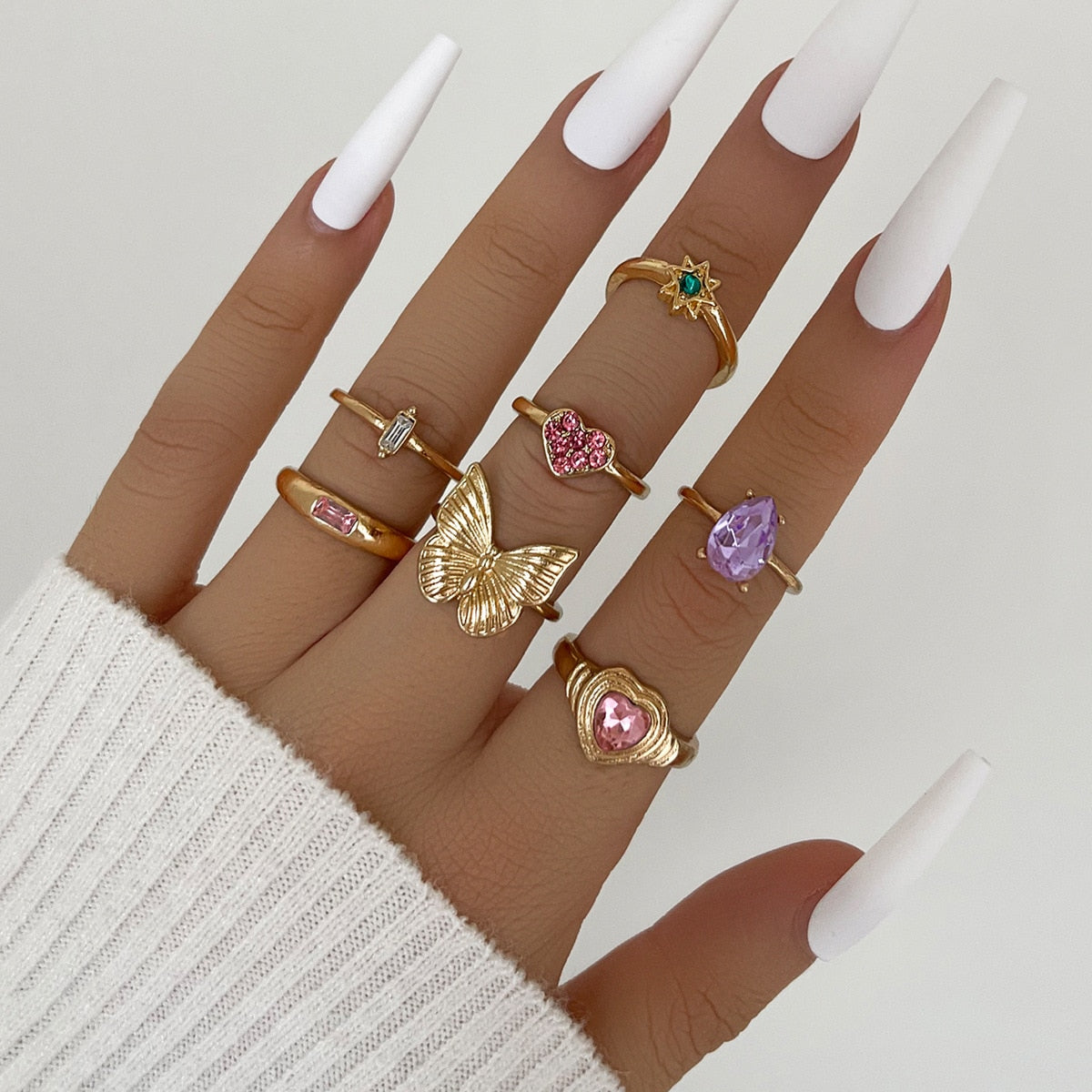 Aprilwell Cute Pink Butterfly Ring Set for Women