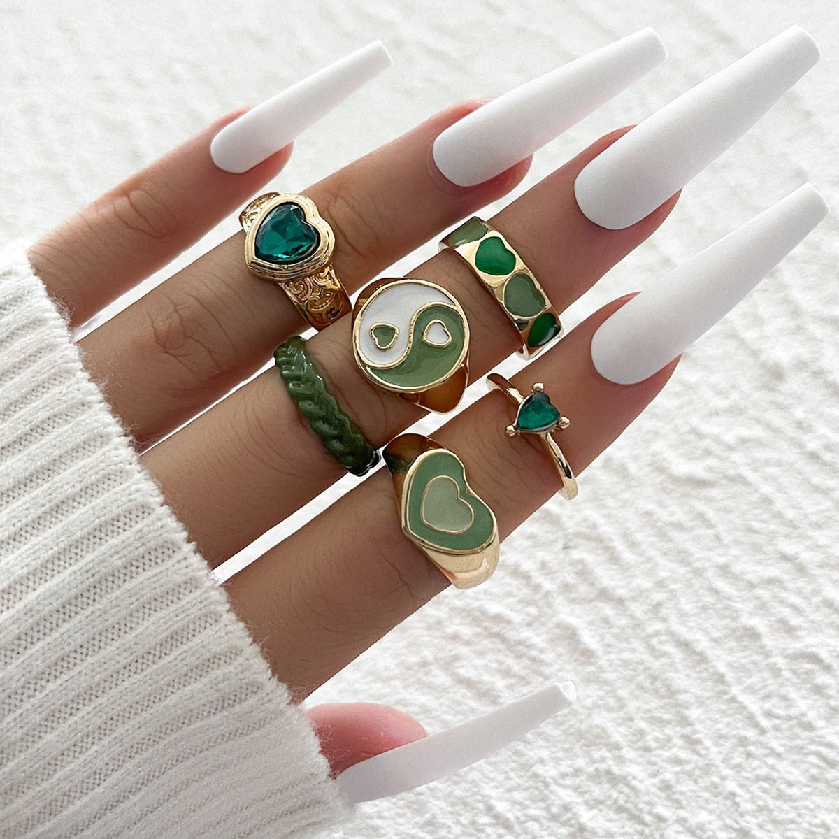 14 Pcs/Set Neo-Gothic Mixed Feather Elephant Star Moon Sun Ring