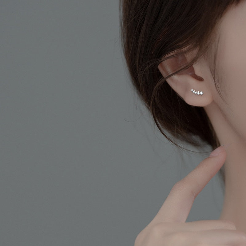 925 Sterling Silver Simple Pave Zircon Mini Small Stud Earrings