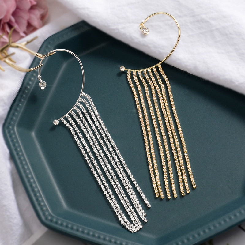 Luxury Shiny Crystal Rhinestone Long Tassel Ear Cuff Earing