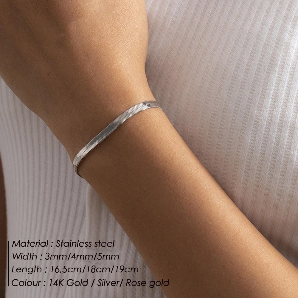 Gold Color Width 3/4/5MM Stainless Steel Chain Bracelet