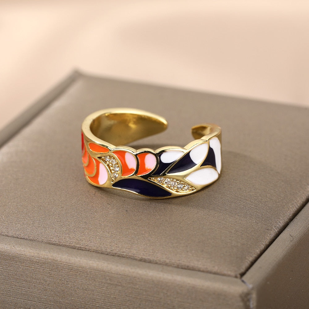 Colorful Enamel Adjustable Open Stainless Steel Ring - Jeglowstore