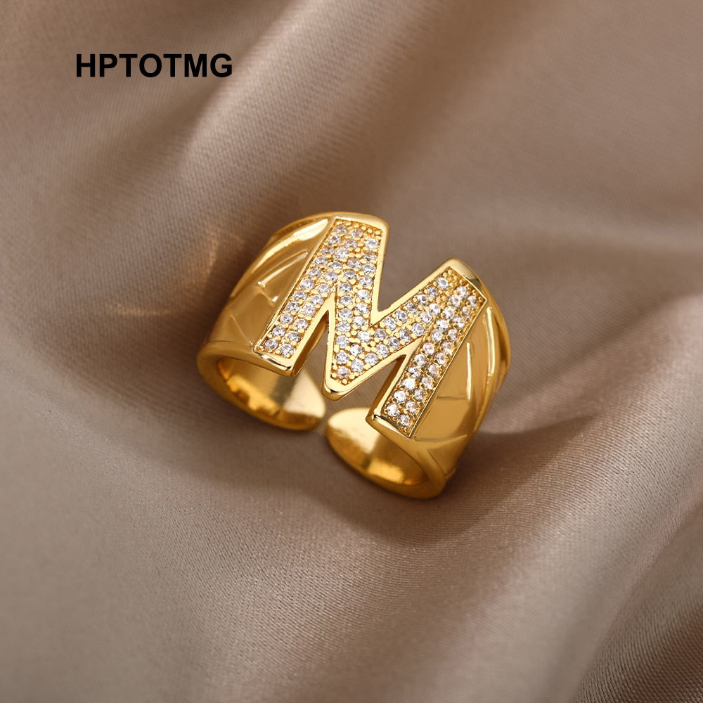 Adjustable Stainless Steel Alphabet Name Initials Ring